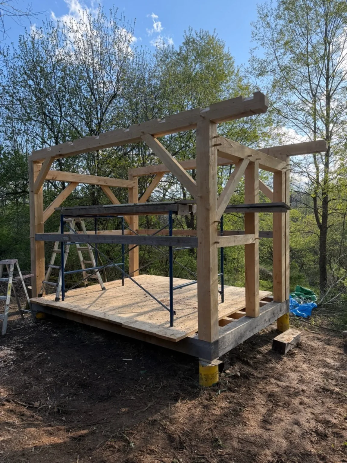 White-pine tiny-home timber frame in Cherry Valley New York