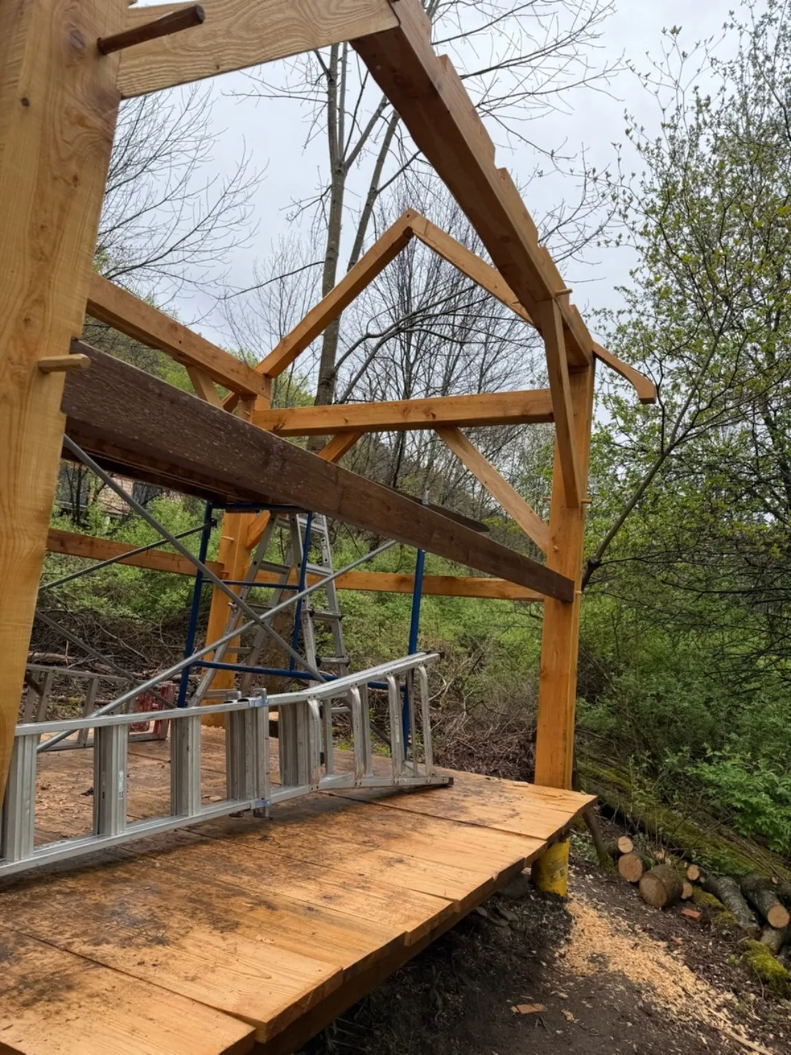 Timber roof frame for the Cherry Valley tiny cabin.